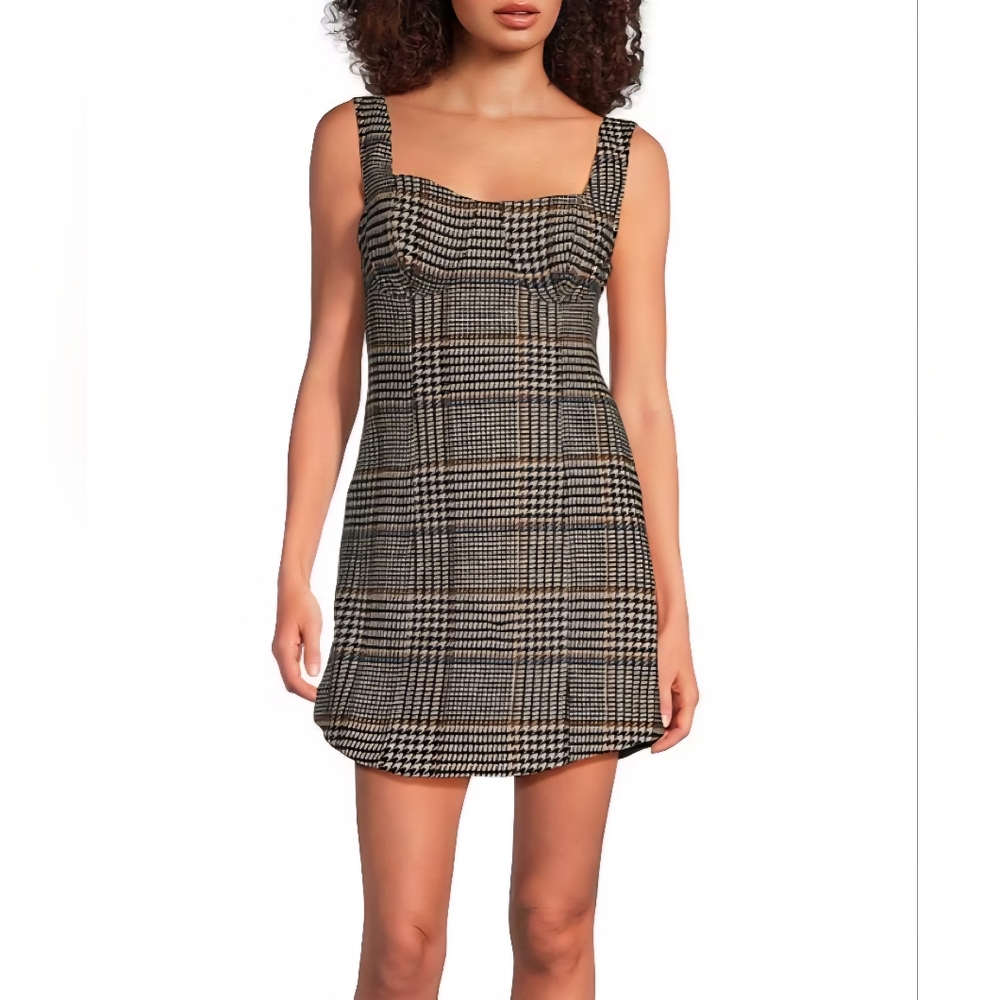NWOT Le' AL.X Glen‎ Plaid Wool Blend Sweatheart Neck Houndstooth Dress:Size- Med